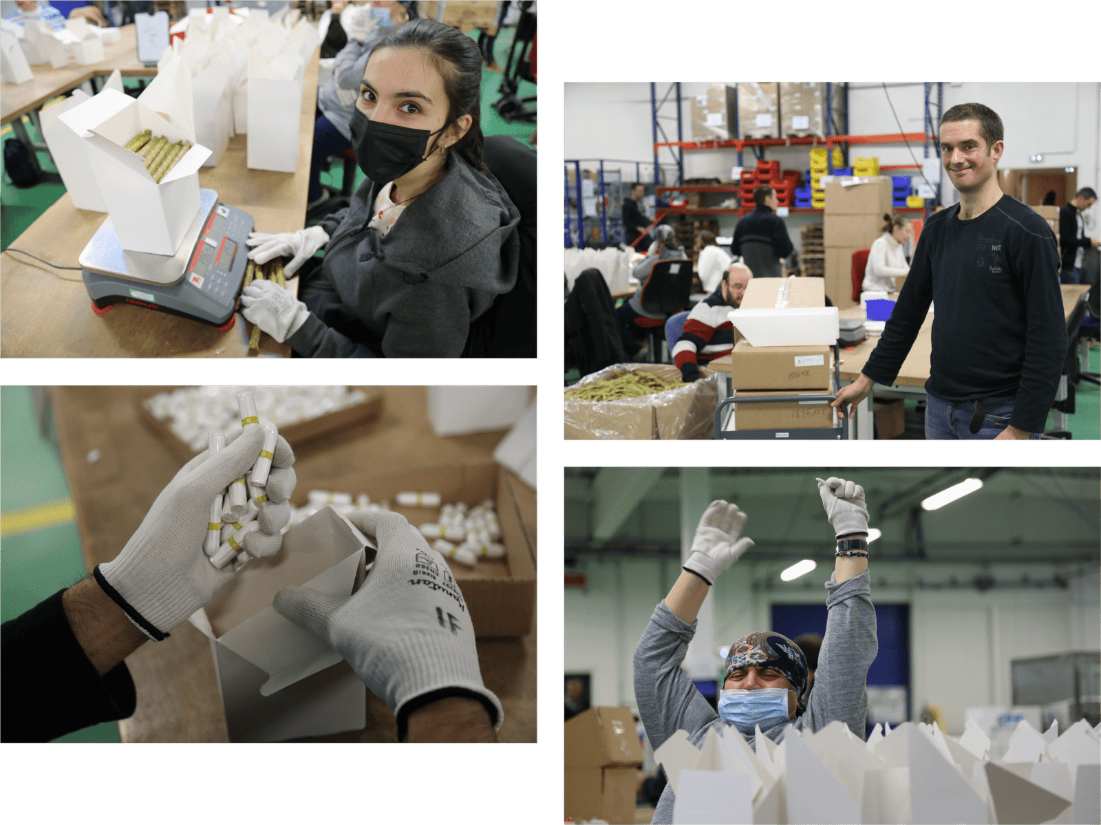 quatre photos montrant le travail de travailleurs handicapés dans un esat