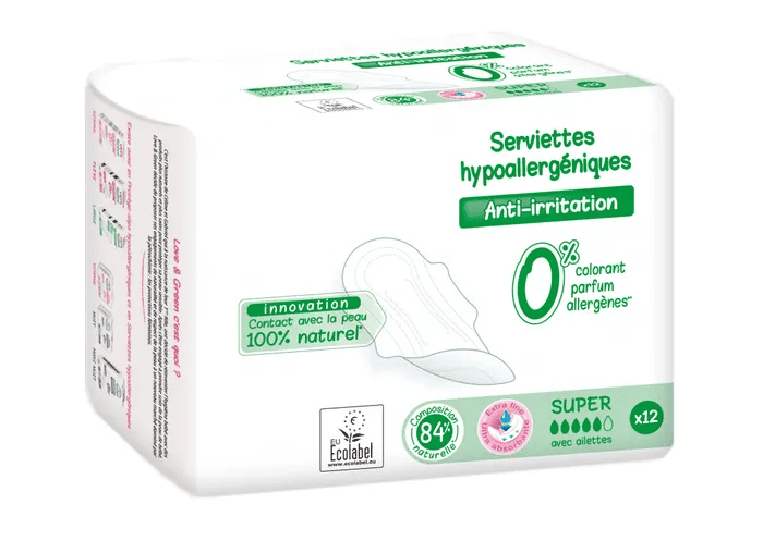 emballage de protections périodiques vert greenwashing