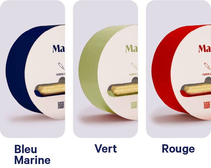 Couleurs disponibles pour Capsule, partie 1 : bleu marine, vert et rouge